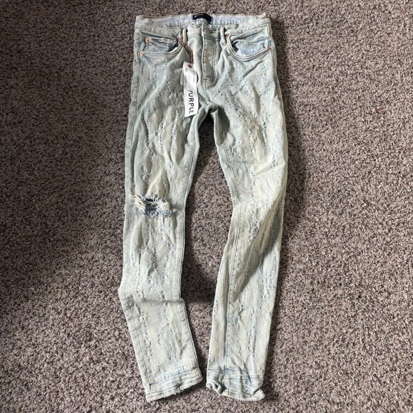 Purple Brand Distressed Light Wash Denim Jeans Size 33 Mens Slim Fit - Picture 1 of 7